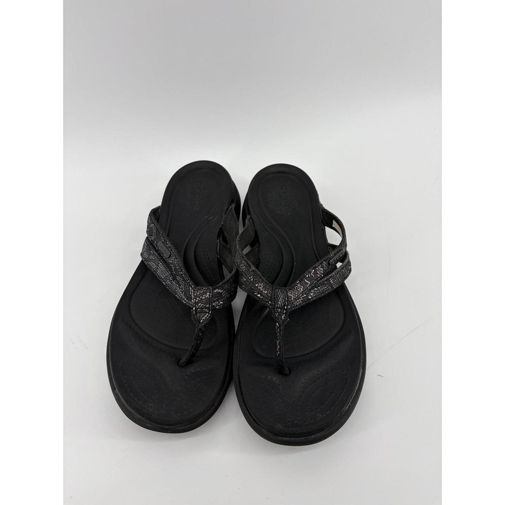 Crocs Meleen Twist Black Metallic Snakeskin Comfort Sandals Flip Flop, Women 11